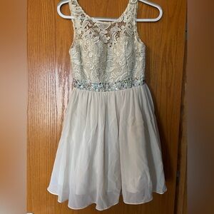 Masquerade Ivory Lace Chiffon Dress with Beaded Waist